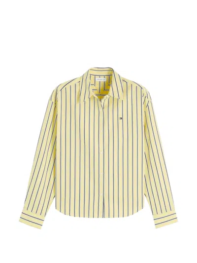 Tommy Hilfiger Striped Logo-embroidered Shirt In Yellow