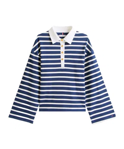 Tommy Hilfiger Striped Longsleeve Polo Shirt In Blue