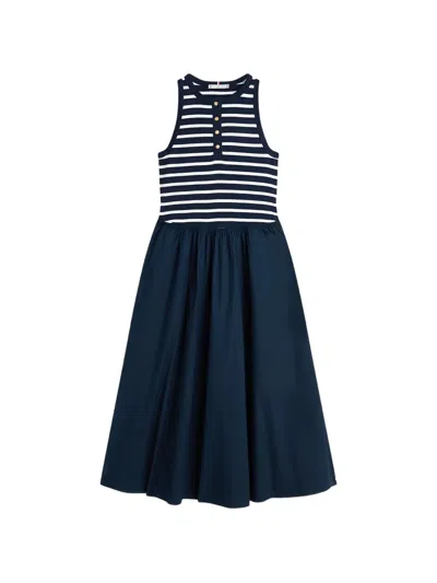 Tommy Hilfiger Sleeveless Dress Gold Buttons Striped Skirt In Blue