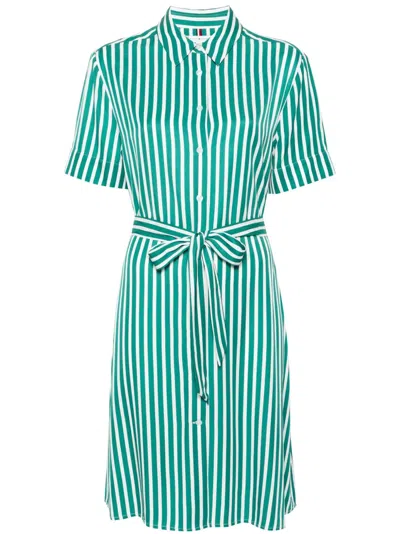 Tommy Hilfiger Striped Midi Shirt Dress In Green