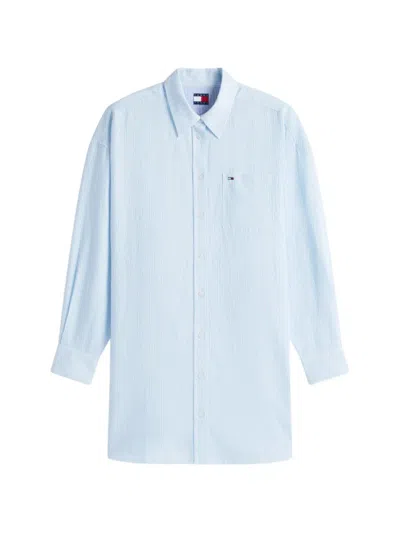 Tommy Hilfiger Striped Mini Shirt Dress In Blue