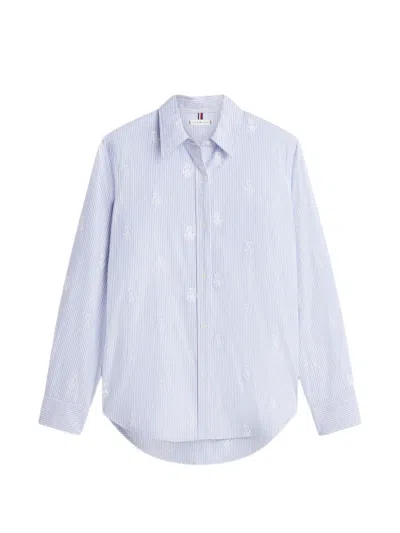 Tommy Hilfiger Striped-pattern Embroidered-details Shirt In Blue