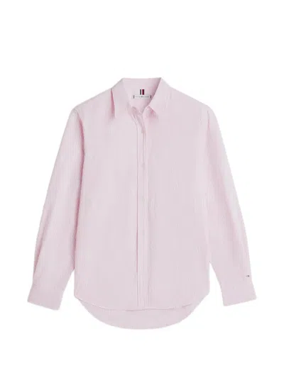 Tommy Hilfiger Striped-pattern Logo-embroidered Shirt In Pink