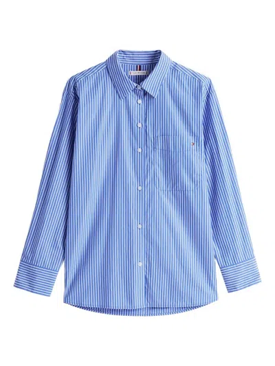 Tommy Hilfiger Striped-pattern Poplin Shirt In Blue