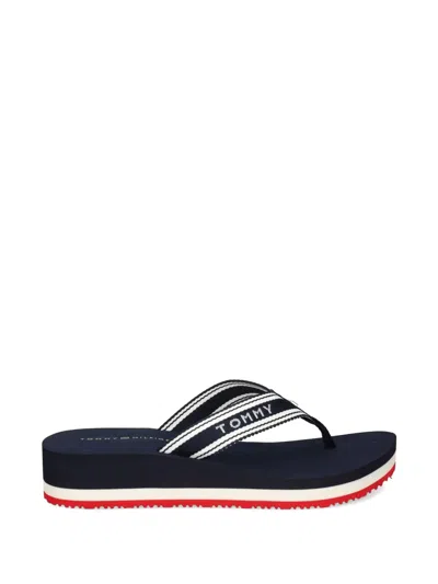 Tommy Hilfiger Striped Platform Flip-flops In Blue