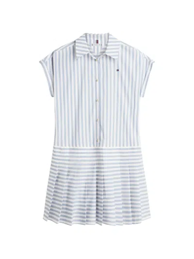 Tommy Hilfiger Striped Pleated Dress In Blue