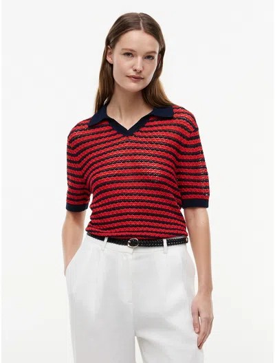 Tommy Hilfiger Striped Pointelle Sweater Polo In Multi