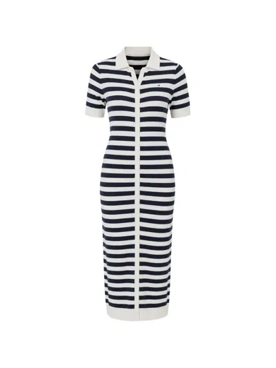 Tommy Hilfiger Striped Polo-collar Midi Dress In Black