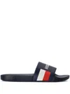Tommy Hilfiger Striped Pool Slides In Blue