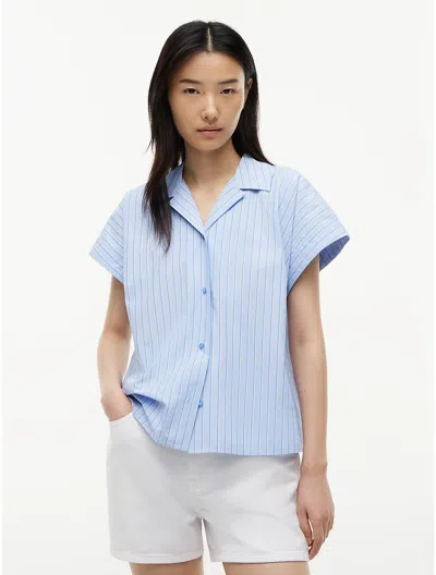 Tommy Hilfiger Striped Poplin Camp Shirt In Blue