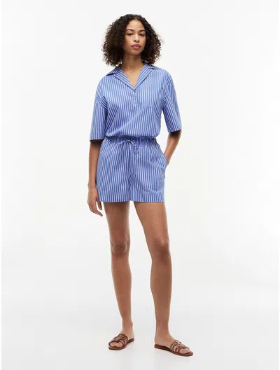 Tommy Hilfiger Striped Poplin Pull In Blue