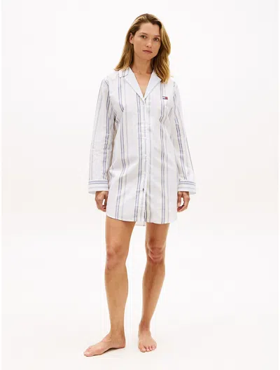 Tommy Hilfiger Striped Poplin Sleep Dress In Blue