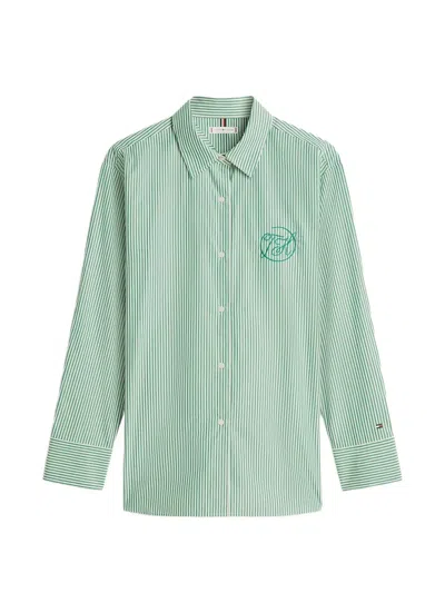 Tommy Hilfiger Striped-print Logo-embroidered Shirt In Green