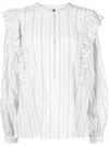 Tommy Hilfiger Striped Ruffle-trim Blouse In Weiss