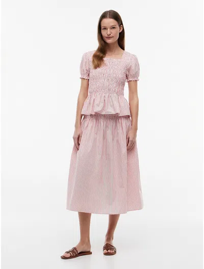 Tommy Hilfiger Striped Shirred Poplin Midi Skirt In Pink