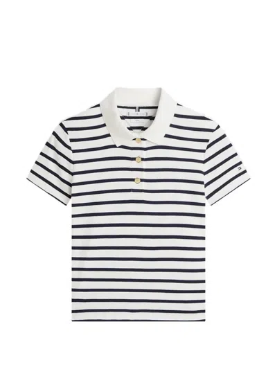 Tommy Hilfiger Striped Short-sleeve Polo Top In White