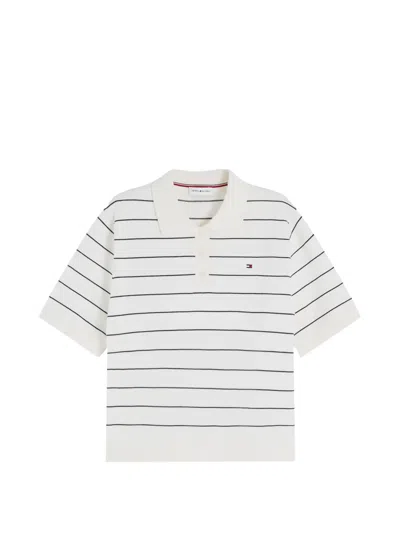 Tommy Hilfiger Striped Short-sleeve Polo Top In Neutral