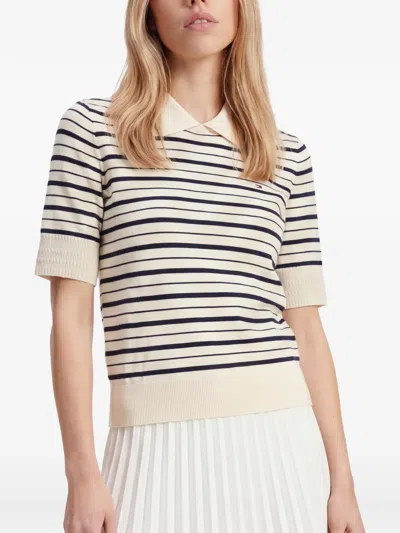 Tommy Hilfiger Striped Short-sleeve Sweater In Neutral