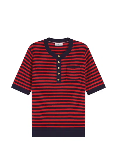 Tommy Hilfiger Striped Short-sleeve Sweater In Red