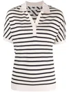 Tommy Hilfiger Striped Split-neck T-shirt In Neutrals
