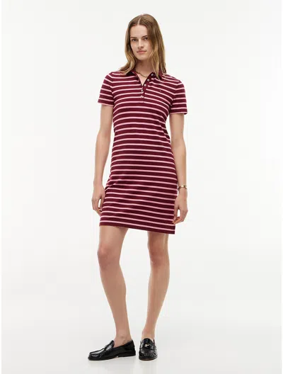 Tommy Hilfiger Striped Stretch Pique Polo Dress In Burgundy