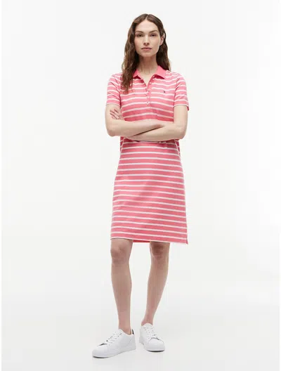 Tommy Hilfiger Striped Stretch Pique Polo Dress In Pink