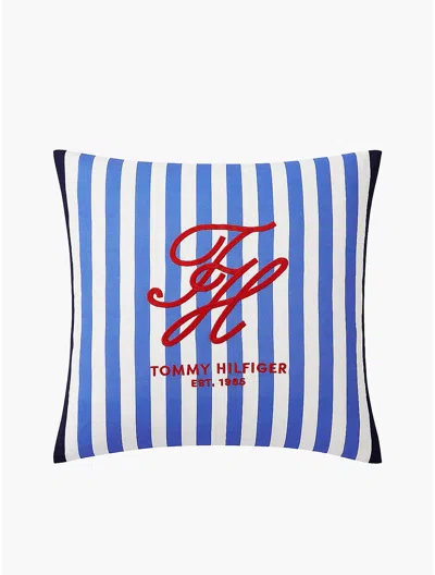 Tommy Hilfiger Striped Th Monogram Logo Pillow In Blue