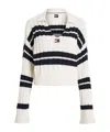 Tommy Hilfiger Striped V-neck Short Sweater In White