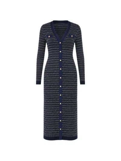Tommy Hilfiger Striped V-neck Midi Dress In Blue