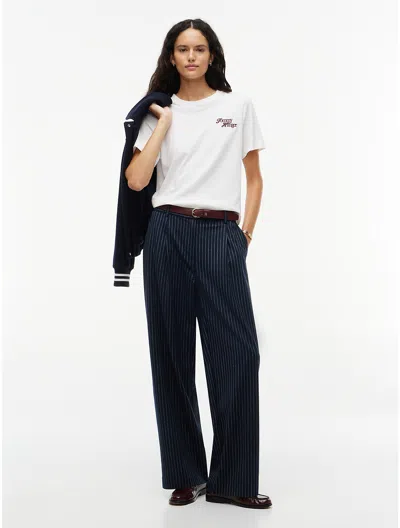 Tommy Hilfiger Striped Wide Leg Stretch Pant In Black