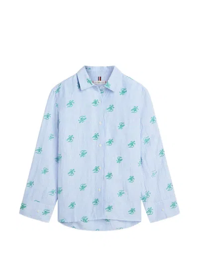 Tommy Hilfiger Stripe-pattern Embroidered-logo Shirt In Blue