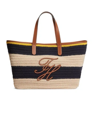 Tommy Hilfiger Stripe-pattern Logo-patch Tote Bag In Navy Blue/neutral
