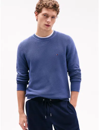 Tommy Hilfiger Structured Crewneck Sweater In Faded Indigo