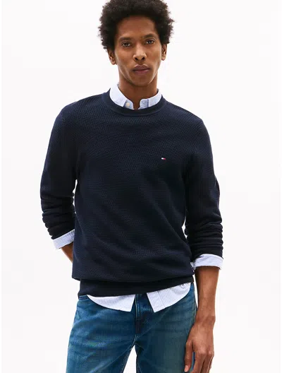 Tommy Hilfiger Structured Crewneck Sweater In Navy