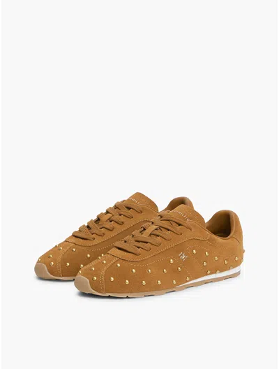 Tommy Hilfiger Studded Suede Ballet Sneaker In Ginger Clay