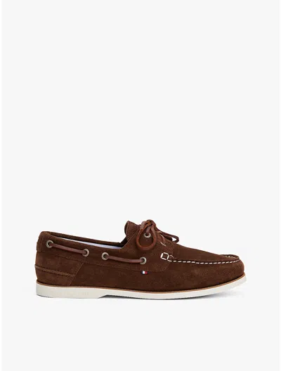 Tommy Hilfiger Suede Boat Shoes In Legacy Brown