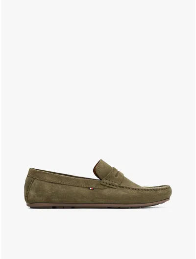 Tommy Hilfiger Suede Driving Loafer In Army Green