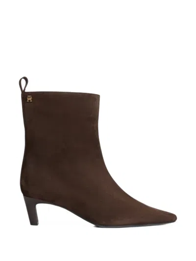 Tommy Hilfiger Suede Pointed-toe Ankle Boots In Brown