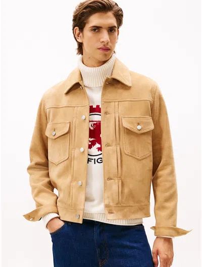 Tommy Hilfiger Suede Trucker Jacket In Brown