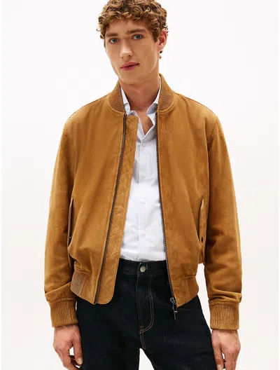 Tommy Hilfiger Suede Zip Bomber In Brown