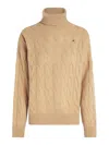 Tommy Hilfiger Soft Wool Cable Roll-neck Sweater Clothing In Beige