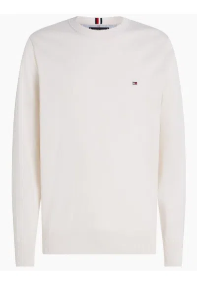 Tommy Hilfiger Man Sweater Ivory Size Xl Organic Cotton In Bianco