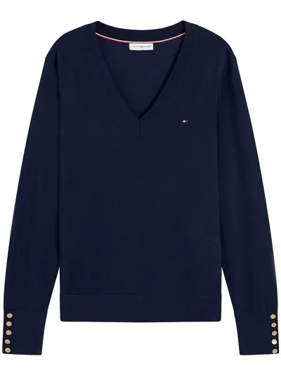 Tommy Hilfiger Sweater Co Jersey Fine Gg V-nk Ls In Blue