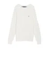Tommy Hilfiger Crew Neck Cotton Sweater With Ribbed Cuffs In White