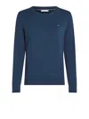 Tommy Hilfiger Crew Neck Cotton Pullover With Flag Embroidery In Blue