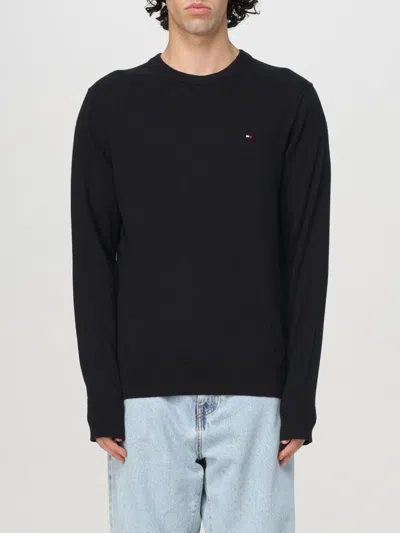 Tommy Hilfiger Wool Knit Crewneck Pullover With Modern Raglan Sleeves In Black