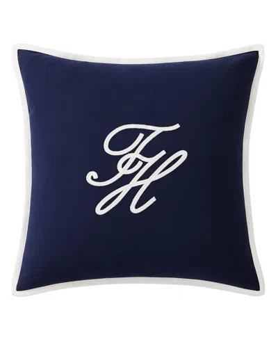 Tommy Hilfiger Swim Shop Monogram Cotton Decorative Pillow, 20" X 20" In Blue