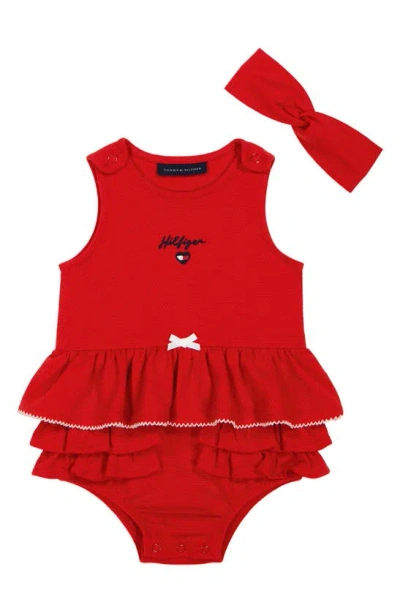 Tommy Hilfiger Babies'  Ruffle Bodysuit & Headband Set In Red