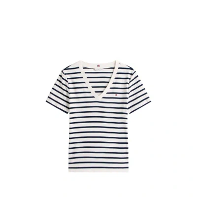 Tommy Hilfiger New Cody Striped V-neck T-shirt In White