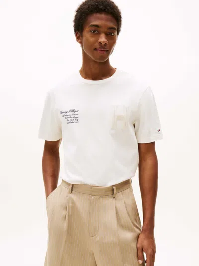 Tommy Hilfiger T-shirt Man  Mw0mw39364 Varsity Z00 Ivory Petal In White
